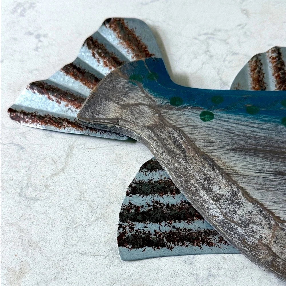 Rustic Wood & Corrugated Metal Fish Wall Decor